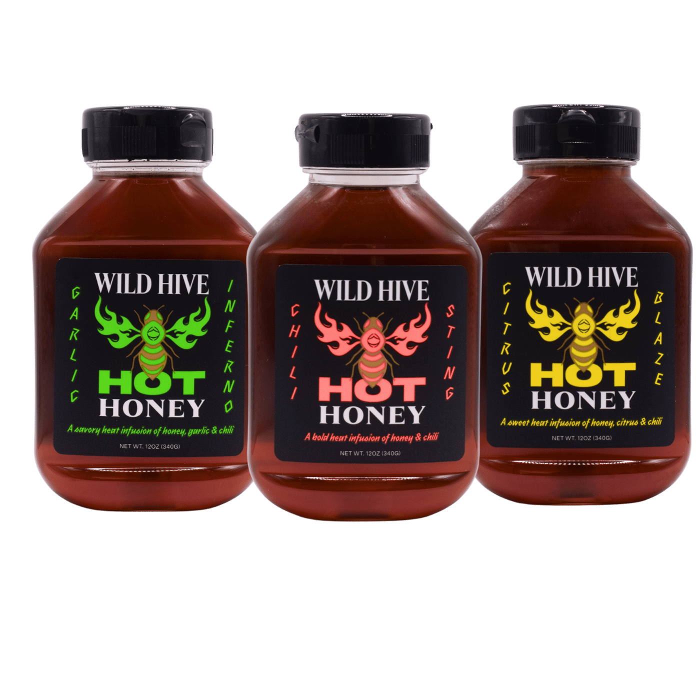 Find Your Flame Bundle - Wild Hive Hot Honey Chili Sting, Garlic Inferno and Citrus Blaze. 